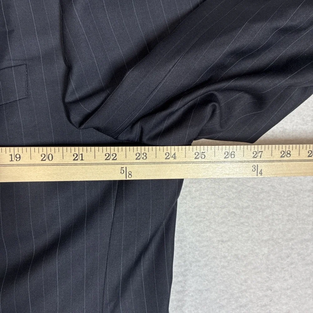 Ermenegildo Zegna 48R Mens Black Suit Jacket Gray Pinstripe 100% Wool Classic